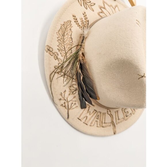Morgan Wallen Custom Burned Wide Brim Fedora Feather Western Rancher Cowboy Hat main image 4